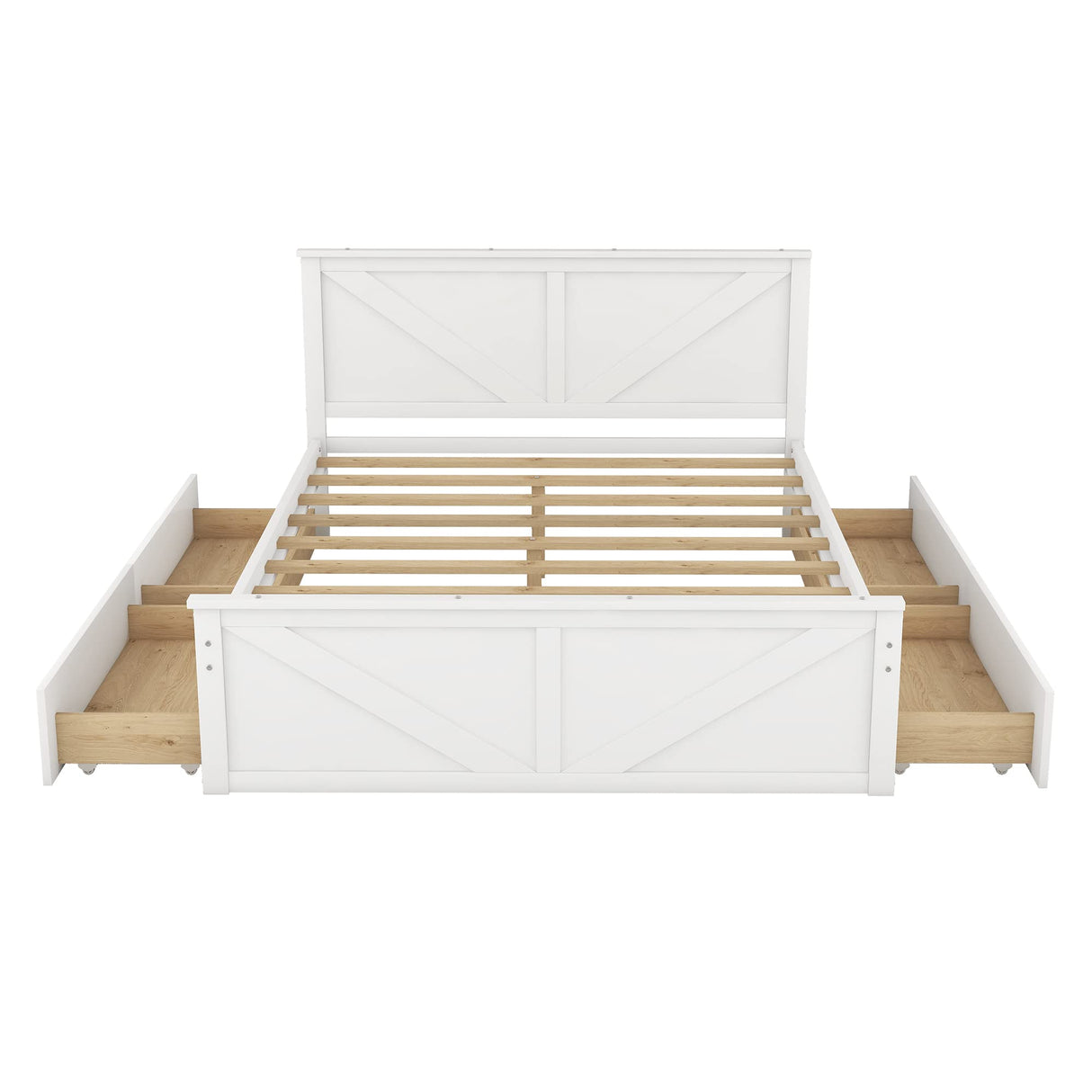 Queen Size Platform Bed with 4 Storage Drawers and Wooden Headboard – Sturdy Frame by LZ LEISURE ZONE (White) LZ LEISURE ZONE