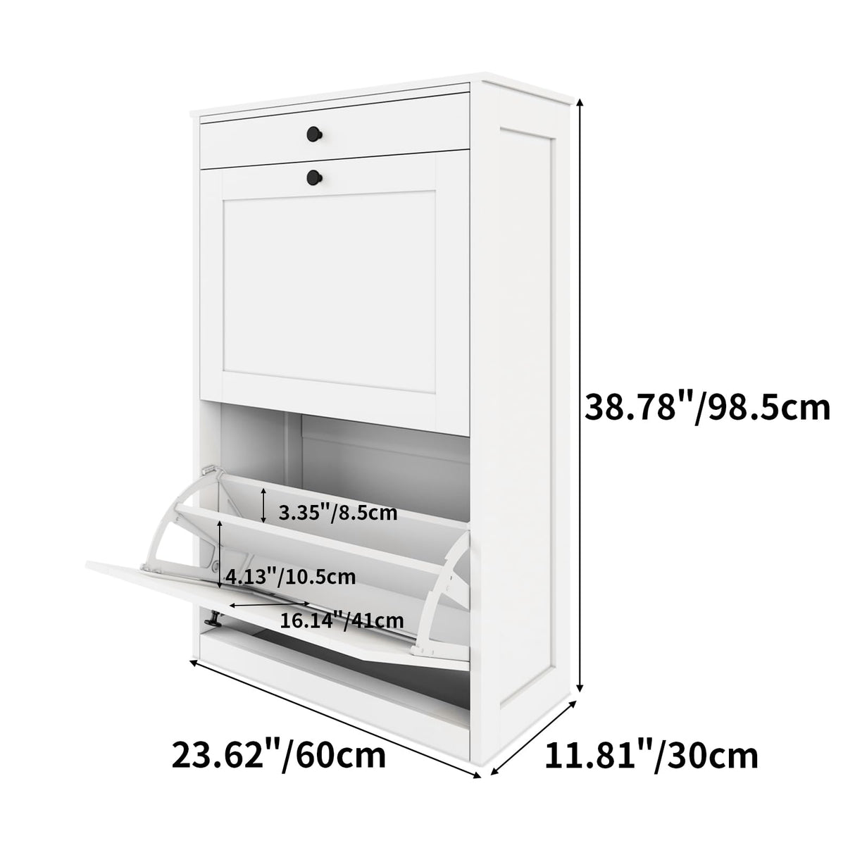 VOWNER Shoe Cabinet with 2 Flip Drawers, Narrow Shoe Storage Cabinet with Drawer, Shoe Cabinet Organizer for Entryway, Hallway, White VOWNER