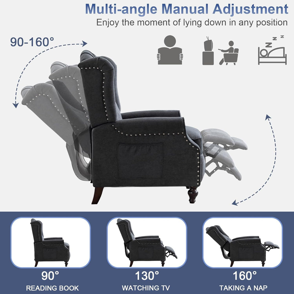 SAMERY Wingback Recliner Chair with Massage and Heat, Push Back Recliner Accent Chair, Modern Tufted Reclining Lounge Single Small Recliner Chair Set of 2 for Small Spaces, Living Room, Office SAMERY