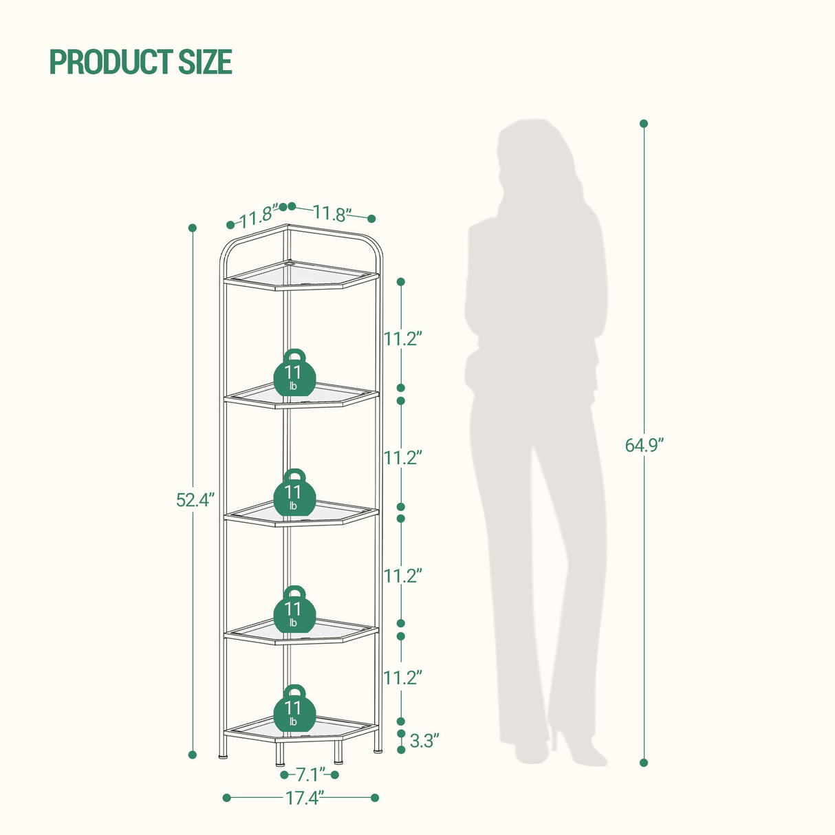 Hzuaneri Corner Shelf Stand, Glass Bookshelf Bookcase, Bathroom Organizer, Plant Stand, Steel Frame, Tempered Glass, Modern Style for Living Room, Bathroom, Kitchen, 5-Tier Golden CS90200G Hzuaneri