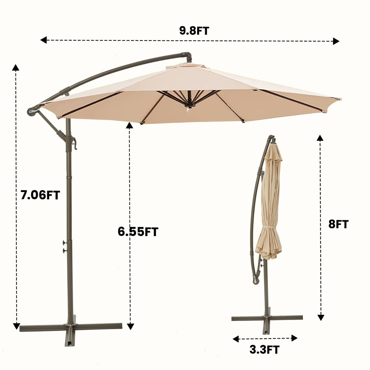 Ayge 10ft Offset Cantilever Hanging Outdoor Patio Umbrella Market Umbrella UV Resistant with Easy Tilt,Heavy-Duty Pool Umbrella for Lawn, Backyard,Garden,Yard,Beige Ayge