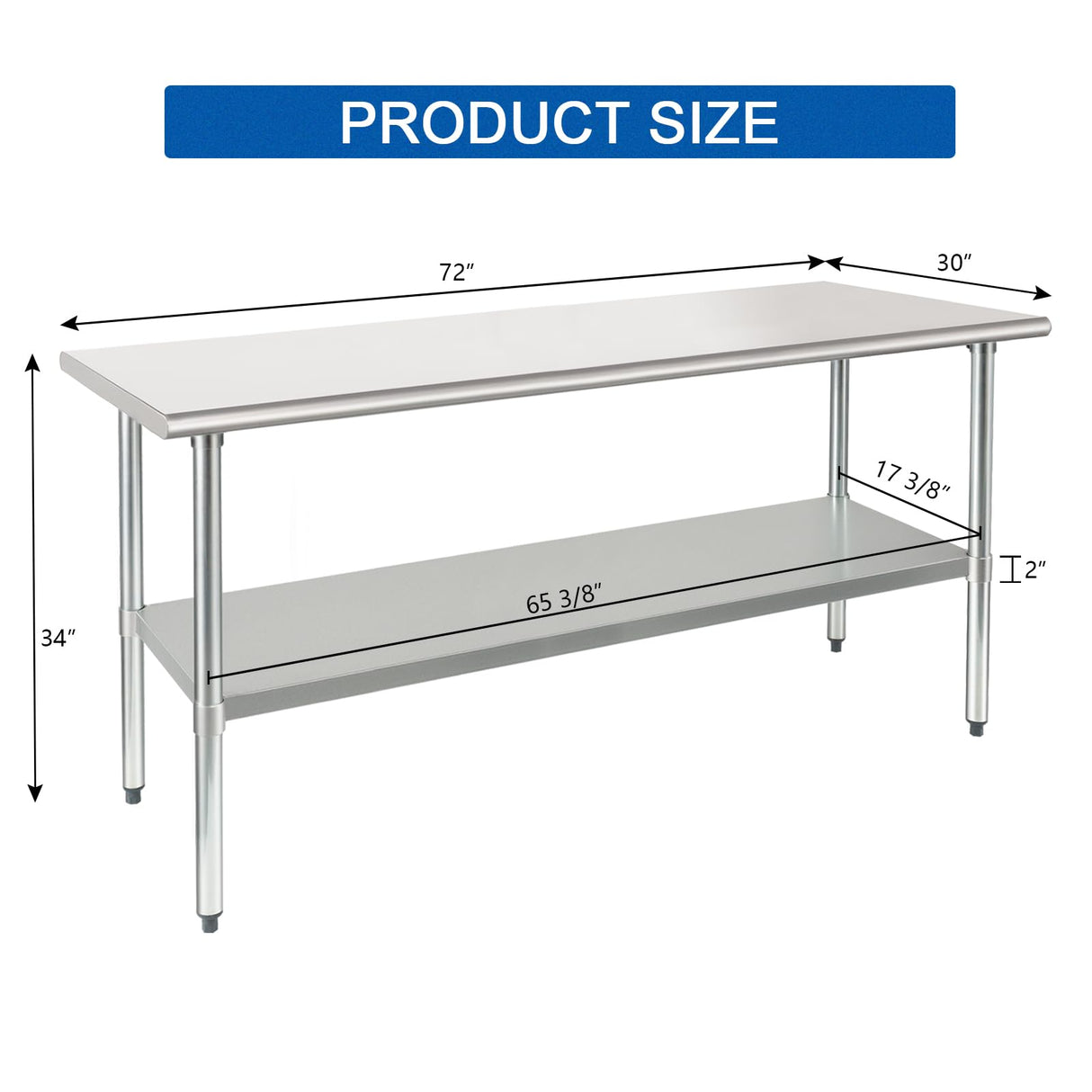 HARDURA Stainless Steel Table 30X72 Inches with Undershelf and Galvanized Legs NSF Heavy Duty Commercial Metel Table for Food Prep HARDURA Restaurant Equipment