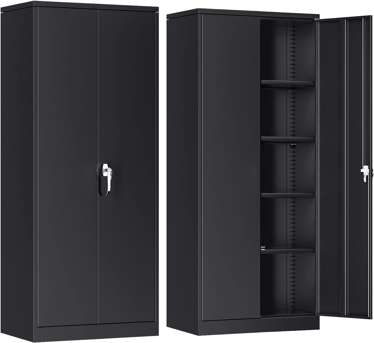 INTERGREAT Metal Storage Cabinet with 2 Doors and 4 Adjustable Shelves, Garage Storage Cabinet, Tall Steel Cabinet Locking Cabinet for Office,Home, Garage, Gym, School (Black) INTERGREAT