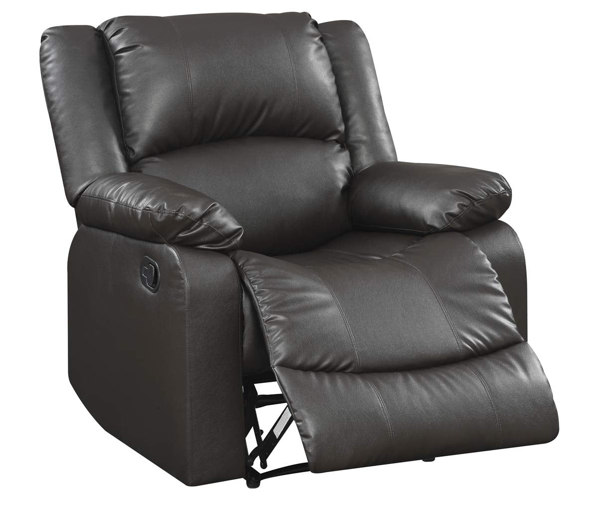 Relax-A-Lounger Warren 35.5" Manual Pull-Handle Recliner, Traditional Overstuffed, Pocket Coil Comfort, Black Metal Base Legs, Soft Vegan Leather Fabric, Java Relax-A-Lounger