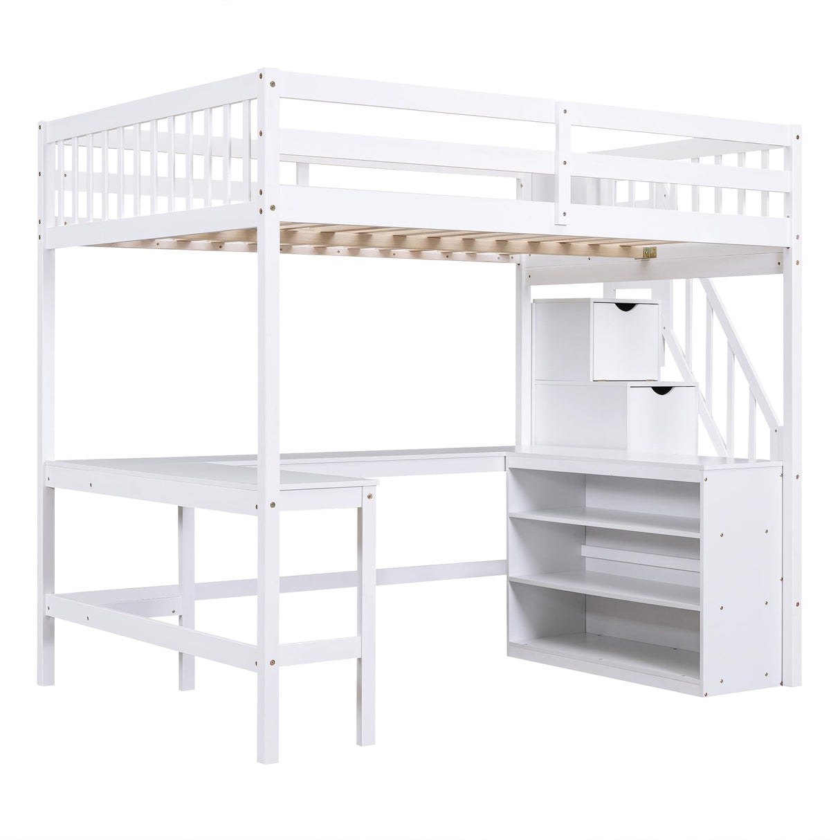 Harper & Bright Designs Multifunctional Full Size Loft Bed with Stairs and Desk in White Harper & Bright Designs