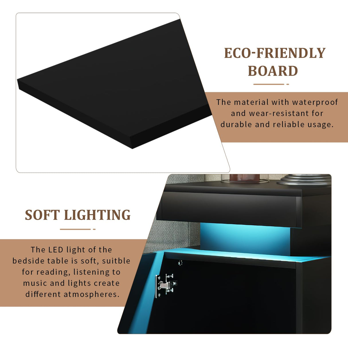 oneinmil Nightstand Set of 2 with LED Lights,Night Stand with Storage Cabinet for Bedroom,Bedside Table with LED, Black oneinmil