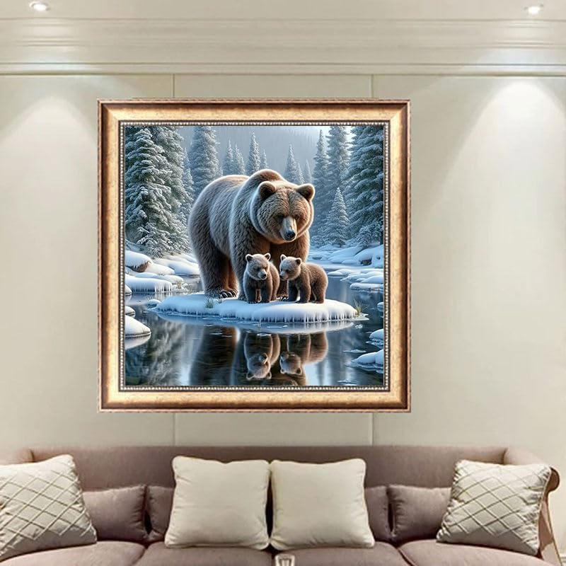 KTHOFCY 5D DIY Diamond Painting Kits for Adults, Bear Family in Snowy Full Drill Embroidery Cross Stitch Crystal Rhinestone Paintings Pictures Arts Wall Decor Painting Dots Kits 11.8X11.8 inch KTHOFCY