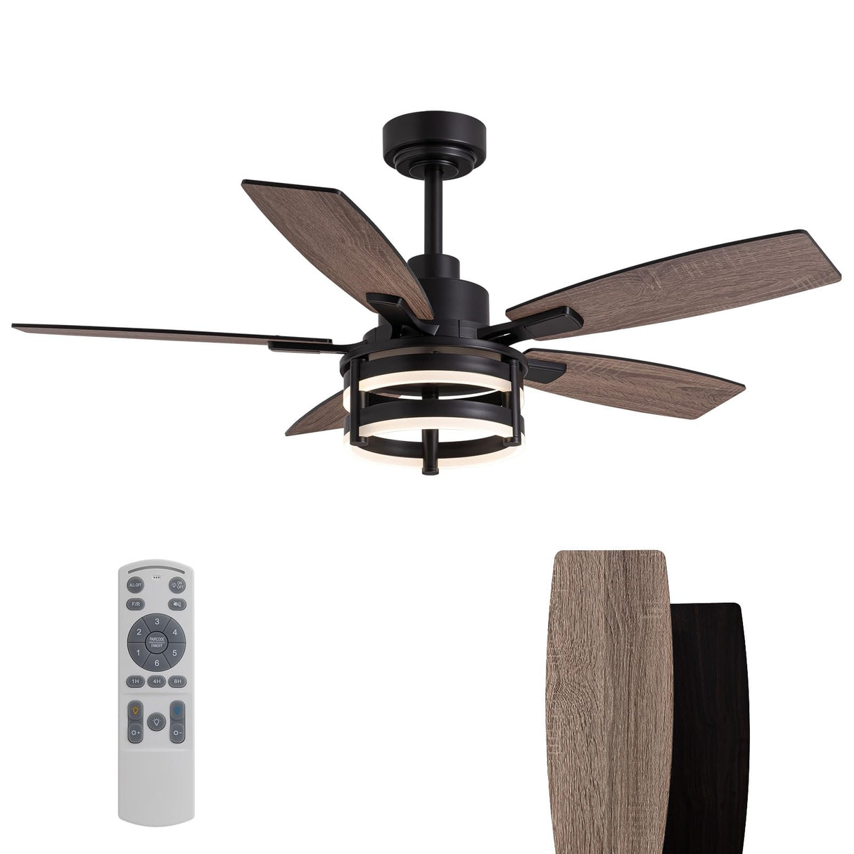 46 Inch Ceiling Fans with Lights and Remote Control, Farmhouse Ceiling Fan with LED Lighting for Bedroom Living Room and Patio, Black Caged Ceiling Fan for Indoor and Outdoor LuminFan