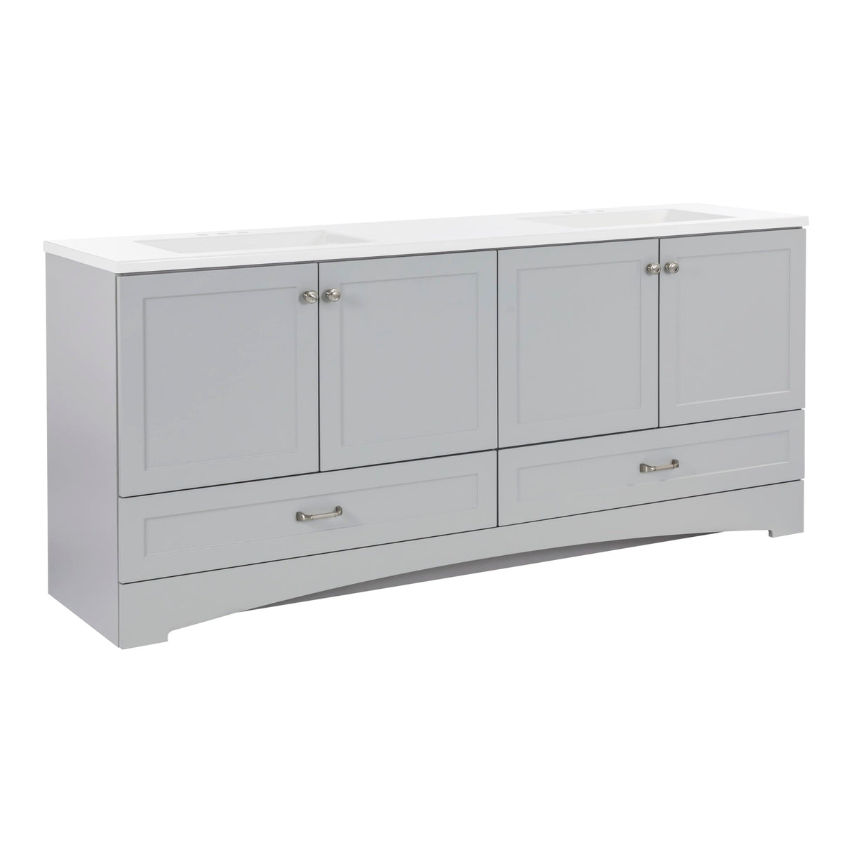 Spring Mill Cabinets Emlyn 72 Inch Double-Sink Bathroom Vanity with White Top, 2 Cabinets, 2 Drawers, 72.5" W x 18.75" D, Pearl Gray Spring Mill Cabinets