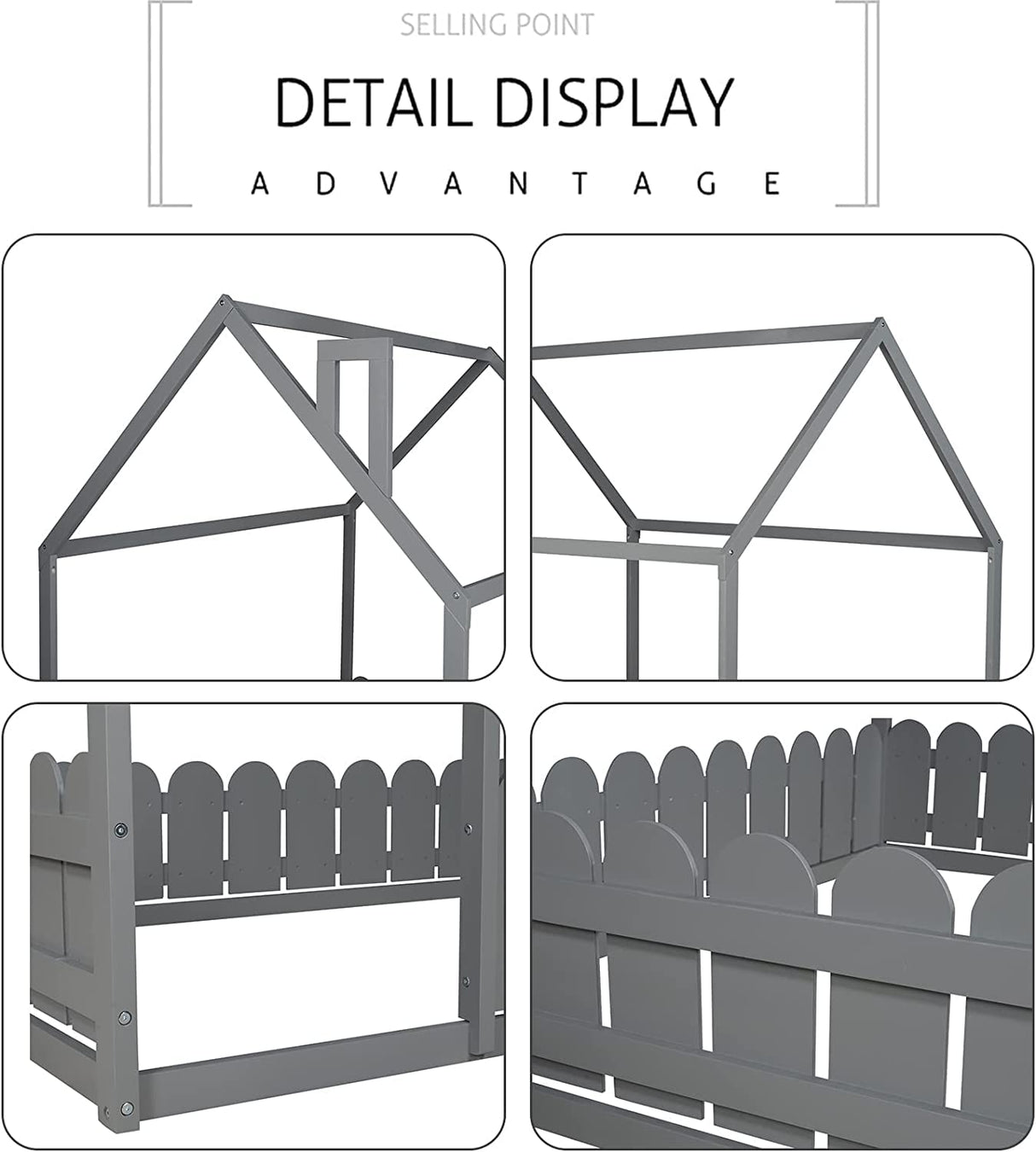 Harper & Bright Designs Grey Twin House Bed Frame with Fence Rails for Kids Harper & Bright Designs