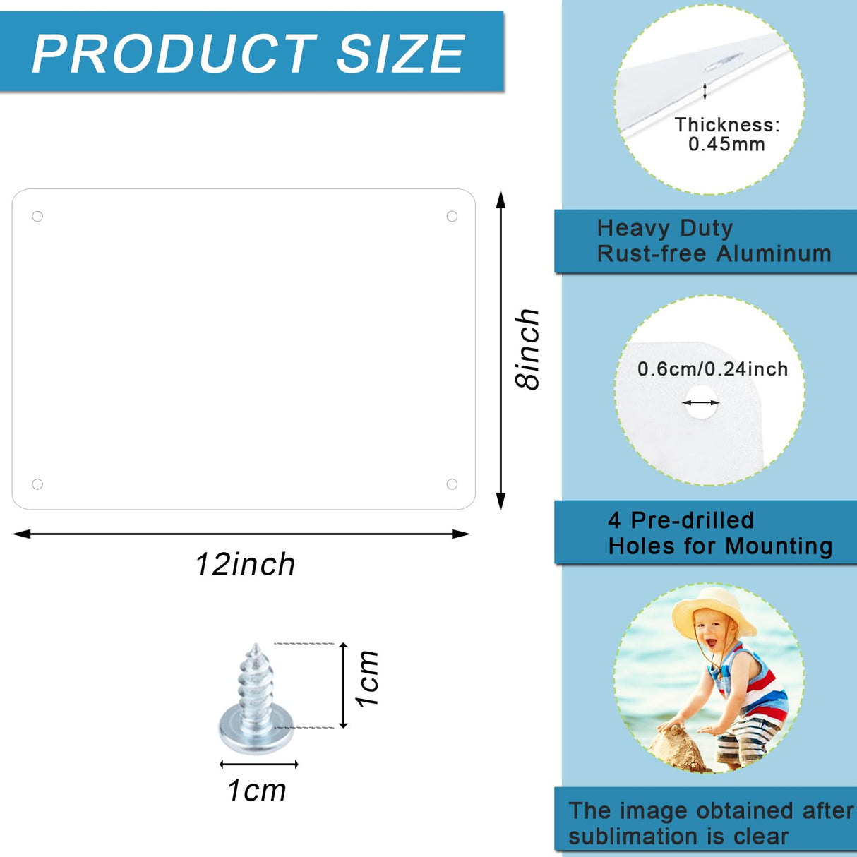 4 Pack Sublimation Aluminum Sign Blanks, White Heat Transfer Blank Metal Photo Sign Wall Frame Poster with 16 Nails for Yard Garden Graduation Birthday Party Living Room Bedroom 0.45mm WORFACE