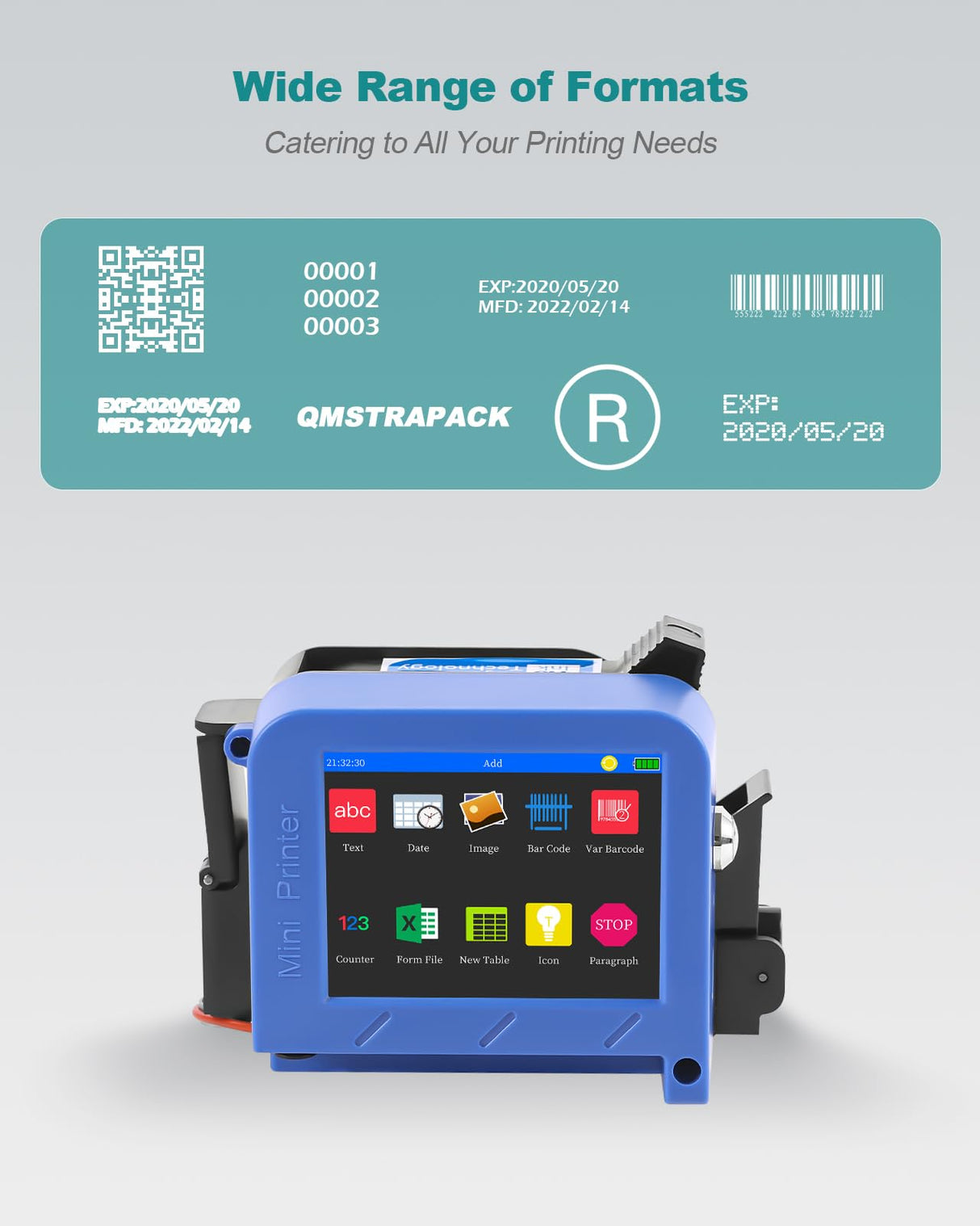 Portable Mini Handheld Inkjet Printer M15 for All Surfaces with Black Fast-Drying Ink Cartridge, 2.8'' Touch Screen Compact Coding Machine for Text, Date, Time, Barcode, Logo, QR Code, Batch Number QMSTRAPACK