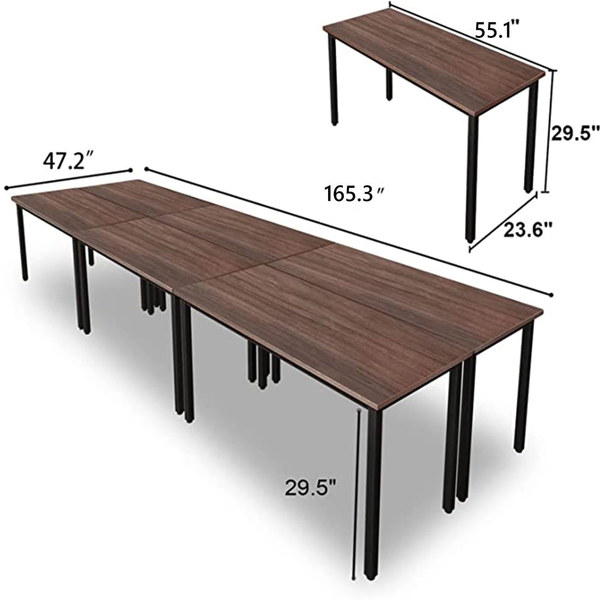 Bonzy Home Conference Tables 14ft Office Computer Desk for Meeting Room Study Writing Printer Table for 16 People Save Space Design Rustic Vintage Walnut 6PCS (165.3"x47.2"x29.5") Bonzy Home