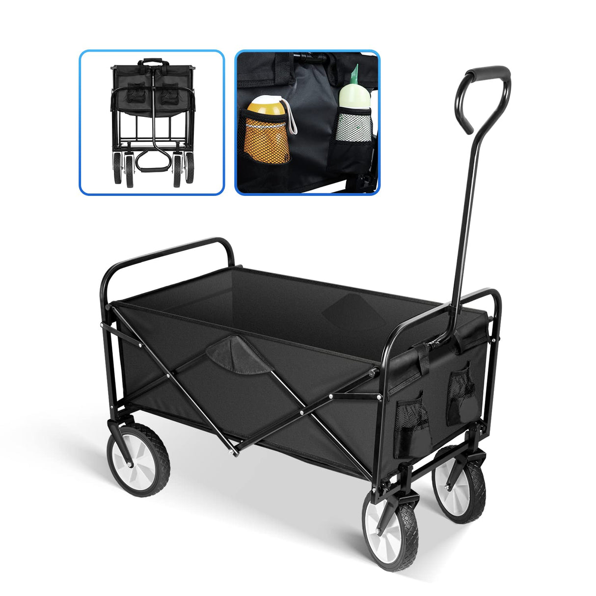 YSSOA Rolling Folding & Rolling Collapsible Garden Cart, Outdoor Camping Wagon Utility with 360 Degree Swivel Wheels & Adjustable Handle, Black 220lbs Weight Capacity YSSOA