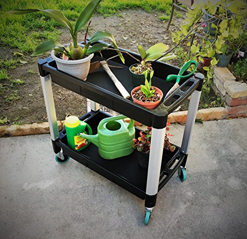 MaxWorks 80384 Black and Gray Two-Tray Service/Utility Cart With Aluminum Legs And 4" Diameter Swivel Castors MaxWorks