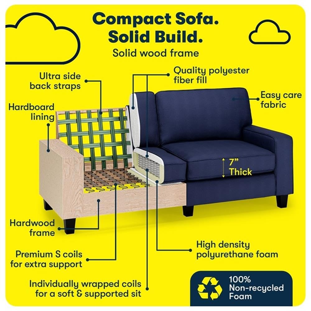 Pemberly Row 73" Track Arm Sofa with Removable Covers Navy Blue Pemberly Row