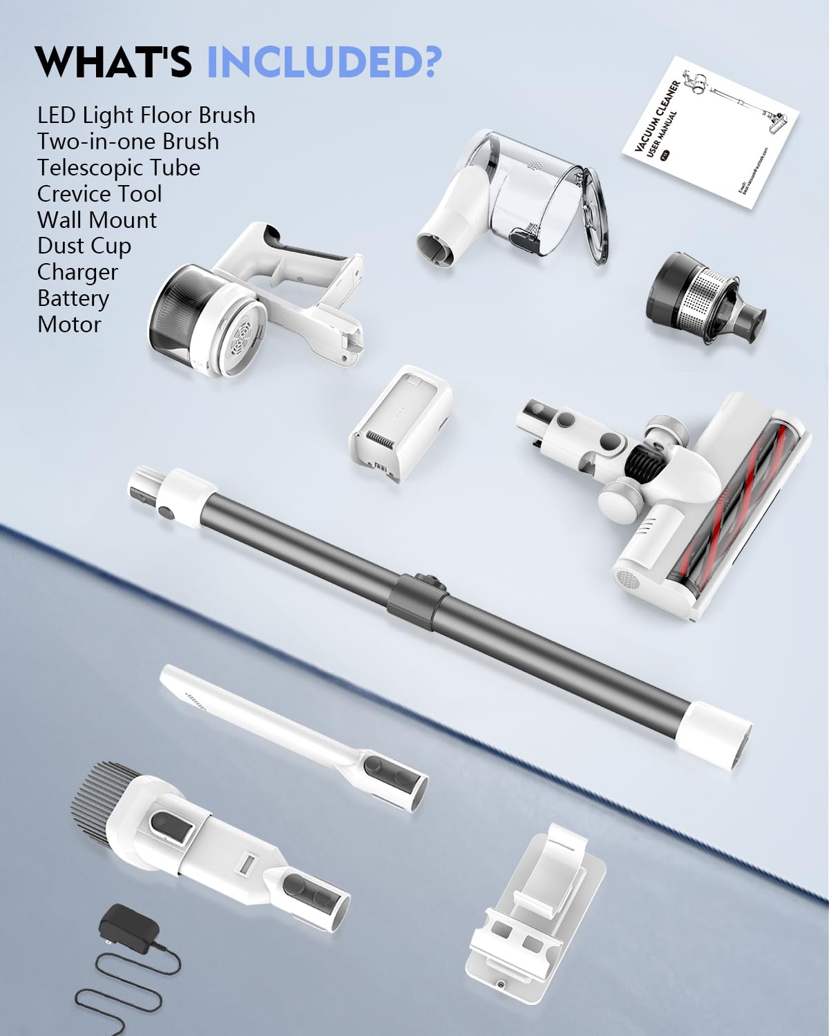 Ljuren Vacuum Cleaners for Home, 80,000PRM Powerful Motor Cordless Vacuum with Removable 2200mAH Battery up to 35 Mins Worktime, 2 Adjustable Modes and Detachable Parts Stick Vacuum (White Zinc Gray) Ljuren