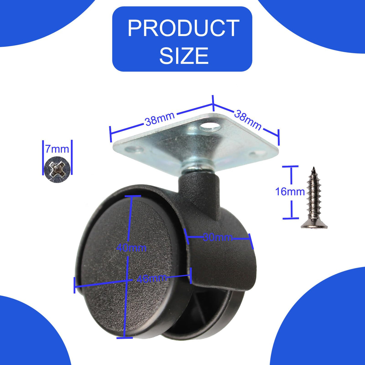 Dalyndar 1.5 Inch Furniture Caster Swivel Wheels Replacement Universal for Cart Desk Table Drawer Cabinet Wood Storage Box, Set of 4pcs Small Nylon Plate Castor Rollers with Stainless Steel Screws Dalyndar