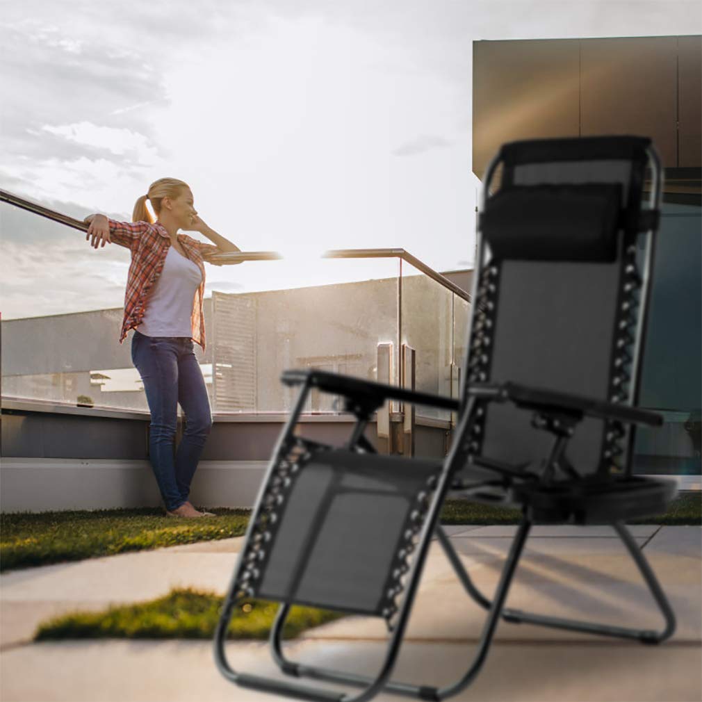 FDW Zero Gravity Lawn Lounge Chairs Set of 2 with Pillow and Cup Holder - Adjustable Reclining Folding Outdoor Chairs for Deck, Beach, Yard FDW