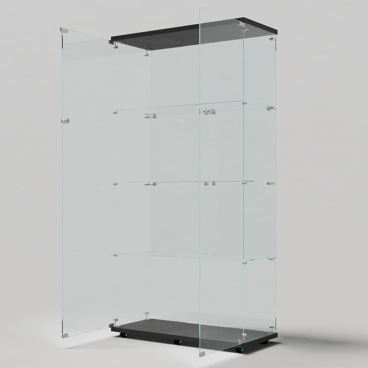 65.59" Tall Tempered Glass Display Cabinet with LED Lights&Rolling Wheels, Curio Cabinet with 4 Shelves with 2 Door, Quick-Install Style Floor Standing Bookshelf File Cabinet for Living Room Office Maxtude