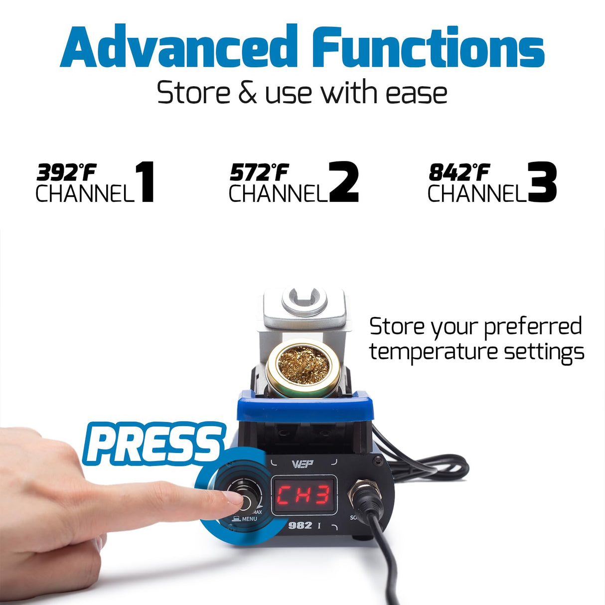 WEP 982-I Precision Soldering Iron Station with Temperature Control, Preset Channels, °C-°F Conversion, Sleep Mode, Automatic Shutdown, Calibration Functions C210 Compatible Soldering Tips WEP