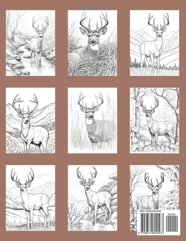 Whitetail Deer Adult Coloring Book with Wildlife Designs and Settings (50 Designs): Great Gift for Hunters and Men! Majosta