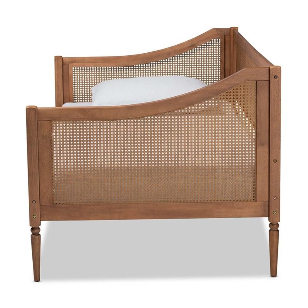 Baxton Studio Ogden Mid-Century Modern Walnut Brown Finished Wood and Synthetic Rattan Twin Size Daybed Baxton Studio