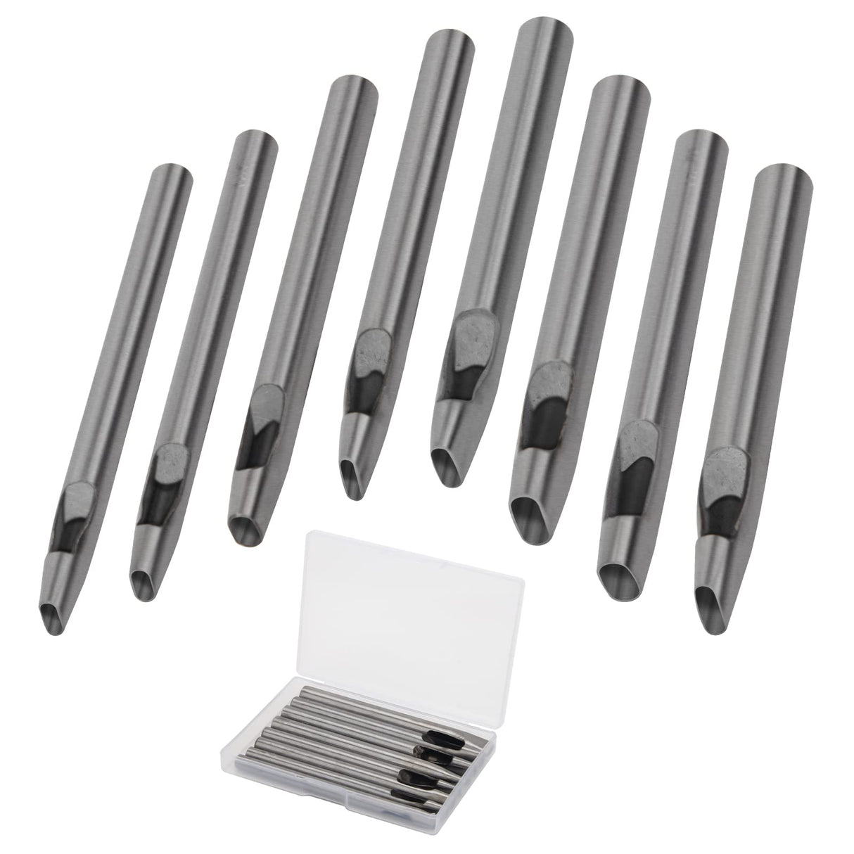 8 Size Oval Hole Punch for Leather 2mm-5mm, Boyistar Leather Craft Punch Tools Set Hollow Punching Oval Belt Hole Cutter Tool for Watch Band, Belt, Leather Crafting with Storage Box Boyistar