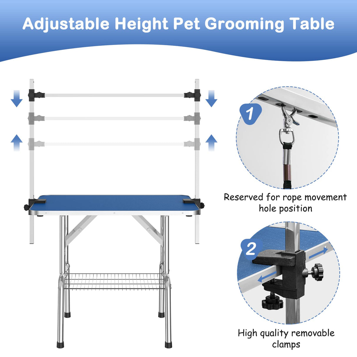 APRILSOUL 42 Inch Pet Grooming Table for Medium Dogs,Adjustable Height,Foldable,Anti-Slip Surface,with Arms, Nooses, Mesh Tray APRILSOUL