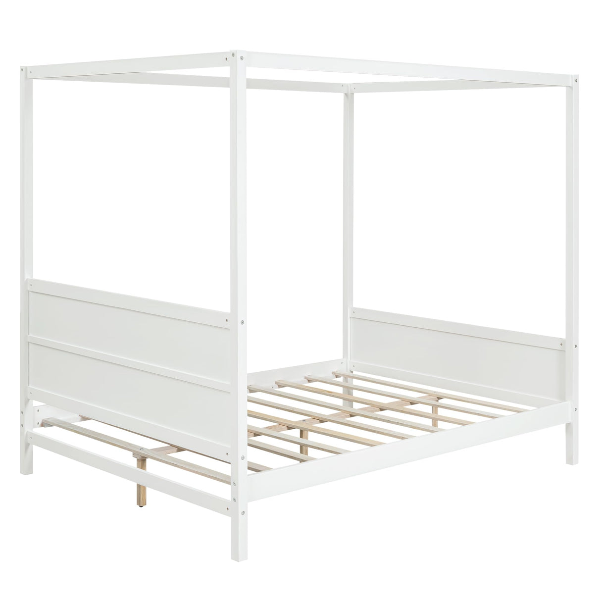 Harper & Bright Designs Queen Size Canopy Bed Frame, Wooden Queen Platform Bed with Headboard, Slat Support and Footboard, No Box Spring Needed (Queen, White) Harper & Bright Designs