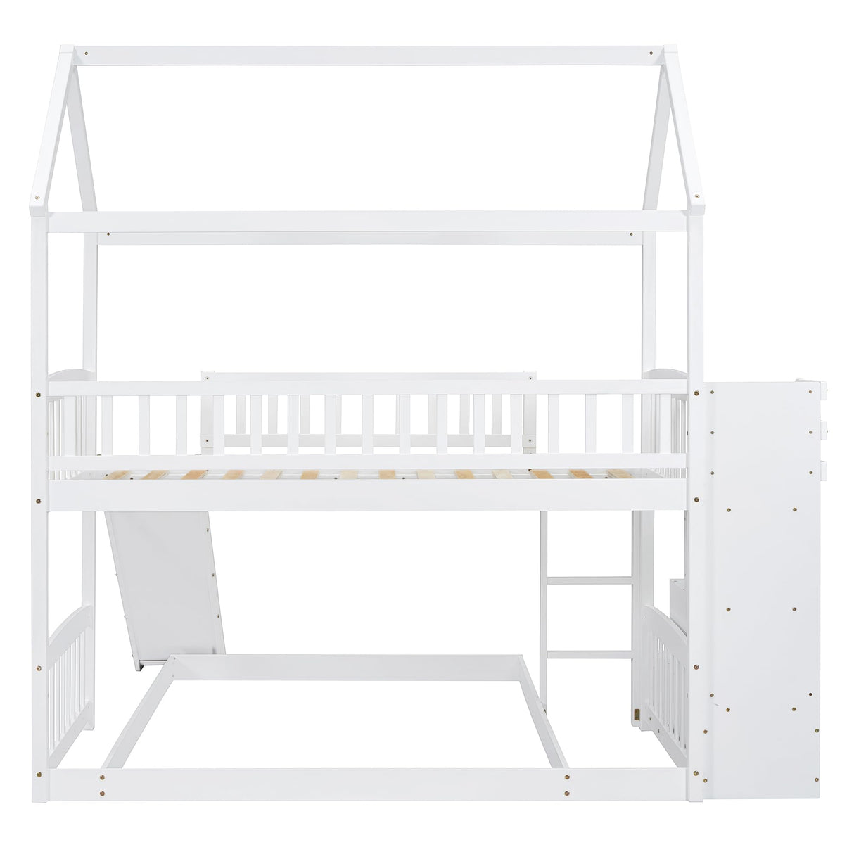 Bunk Bed with Slide, House Bunk Beds Twin Over Full Stairway Bunk Beds Playhouse Bunkbed with Storage for Kids Toddlers Girls/Boys, White Bellemave
