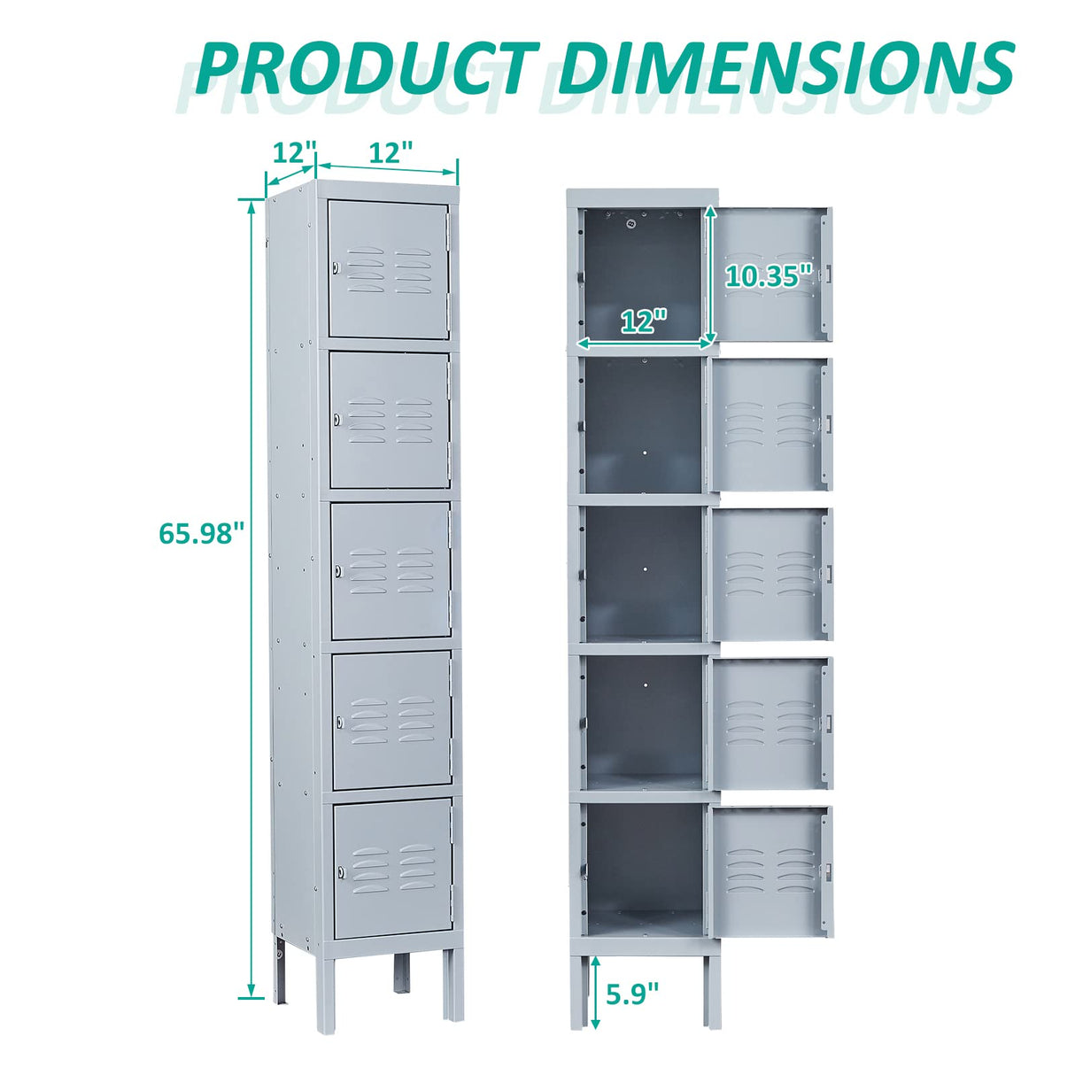 SISESOL Metal Locker Organizer for Work 66" Cabinets with Doors, Tall Narrow Storage Cabinet - Locker Storage Cabinets for School, Gym, Home, Office, Garage SISESOL