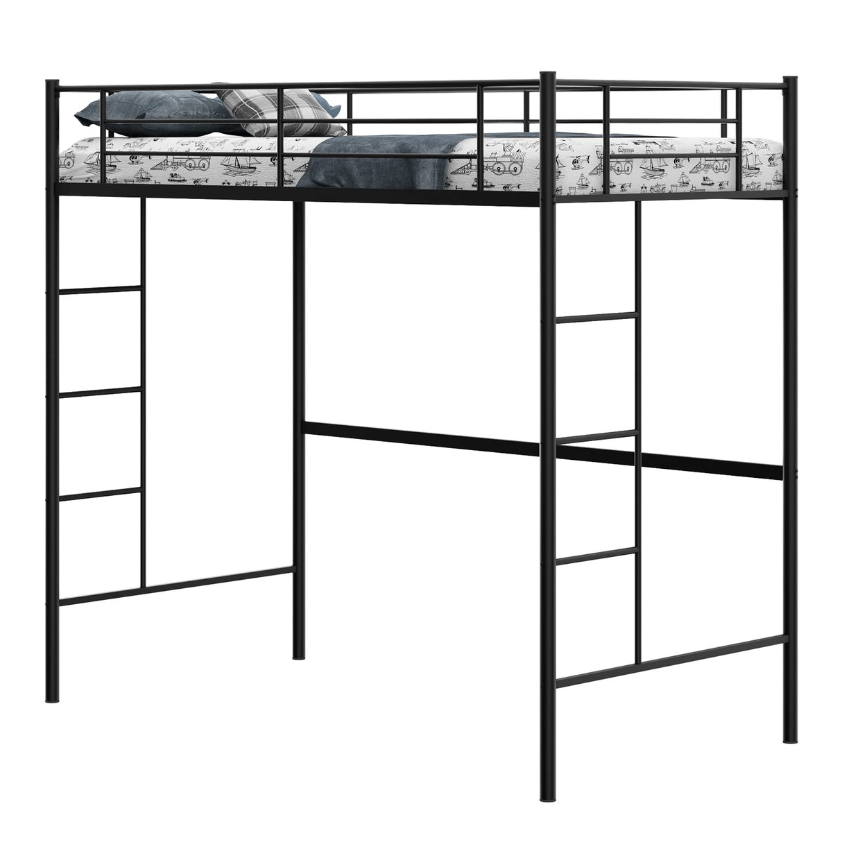 Giantex Twin Size Loft Bed Frame, Metal Loft Bed with Full-Length Safety Guardrail & 2 Bilateral Ladders, Space-Saving Bunk Bed for Teens & Adults, Ideal for Bedroom, Apartment, Dorm, Black Giantex