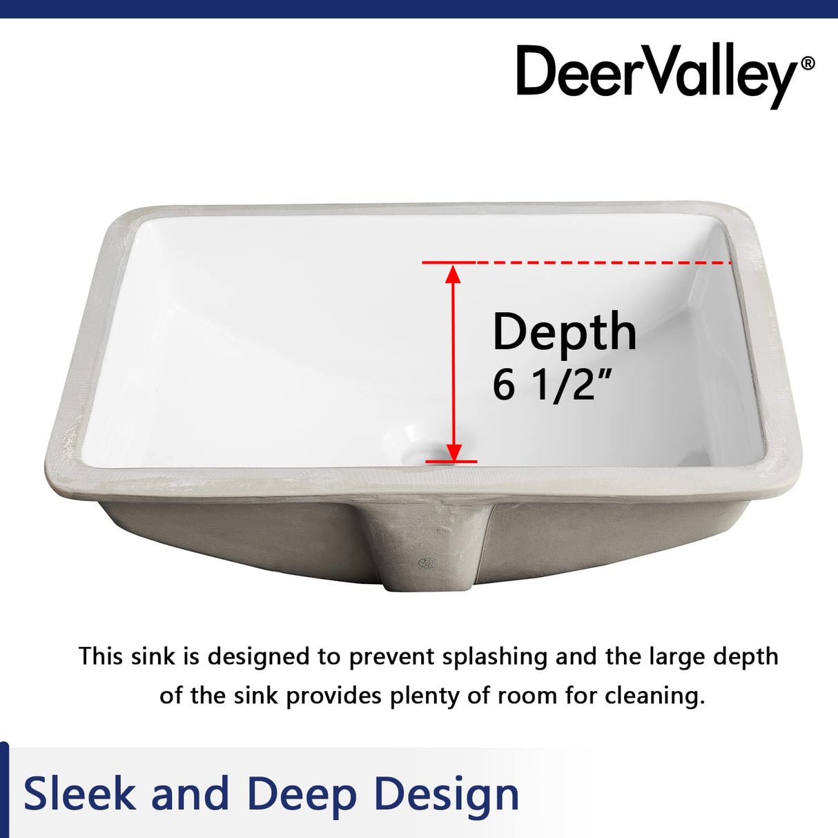 DeerValley DV-1U101 Ally Undermount Bathroom Sink Rectangular, 21'' x 15'' Vessel Sink Rectrangle Undermount Bathroom Sink White Ceramic Lavatory Vanity Vessel Sink with Overflow Deer Valley