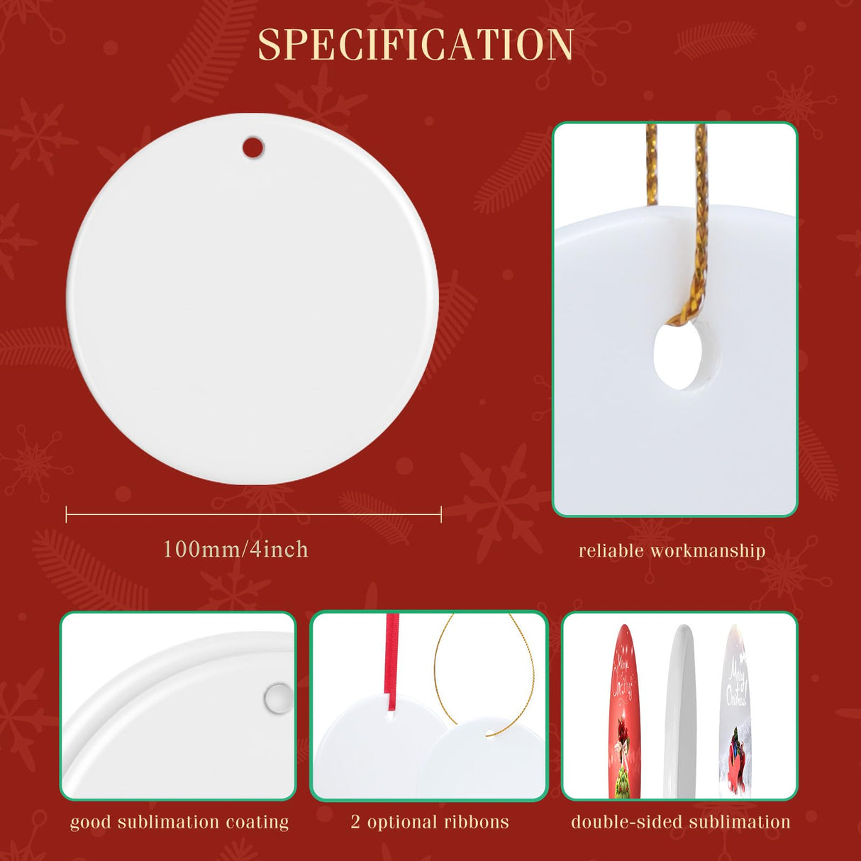 Sublimation Ornament Blanks 4 Inch 10 PCS Christmas Aluminium Round Decoration Aulsetch