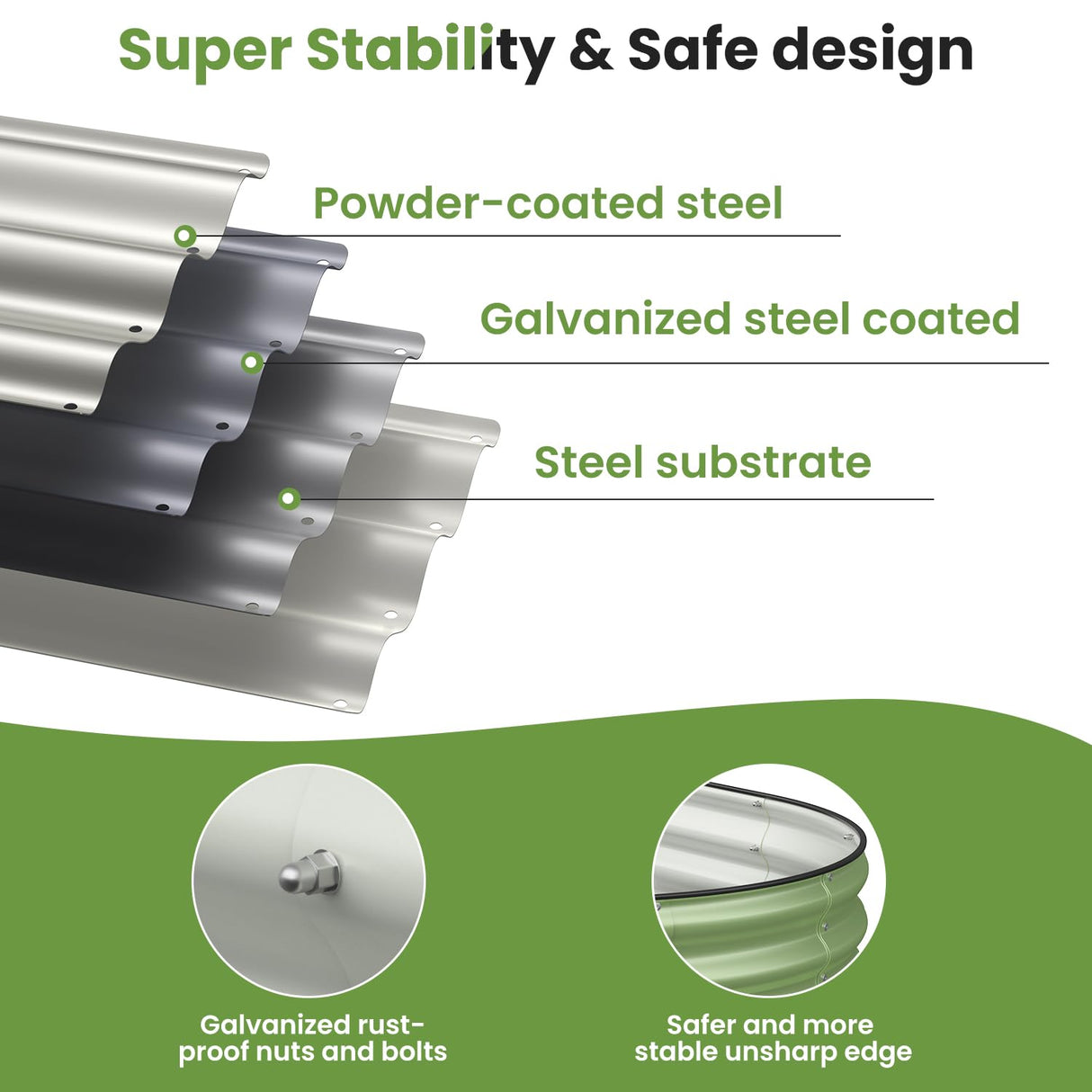 Pattiumo Oval 8x2x1.5 FT Galvanized Raised Garden Bed Kit, 31 in 1 Large Metal Planter Box for Outdoor Gardening, 18” Garden Bed for Vegetables Flower Herb(Sage Green) Pattiumo