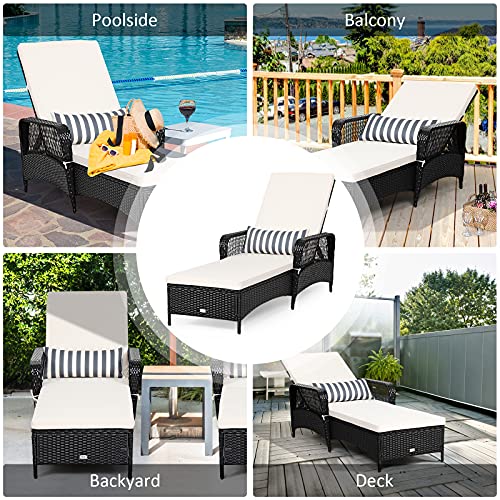 Tangkula Patio Wicker Chaise Lounge Chair, Outdoor Rattan Reclining Chaise w/ 6-Gear Adjustable Backrest, Thick Padded Cushion & Removable Lumbar Pillow, Ideal for Lawn, Beach, Balcony (Black) Tangkula