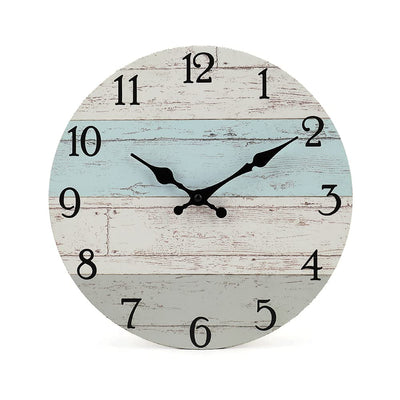 14 Inch Wooden Decorative Round Wall Clock Rustic Country Tuscan Style Wooden Home Decor Round Wall Clock for Living Room Home Pool Patio