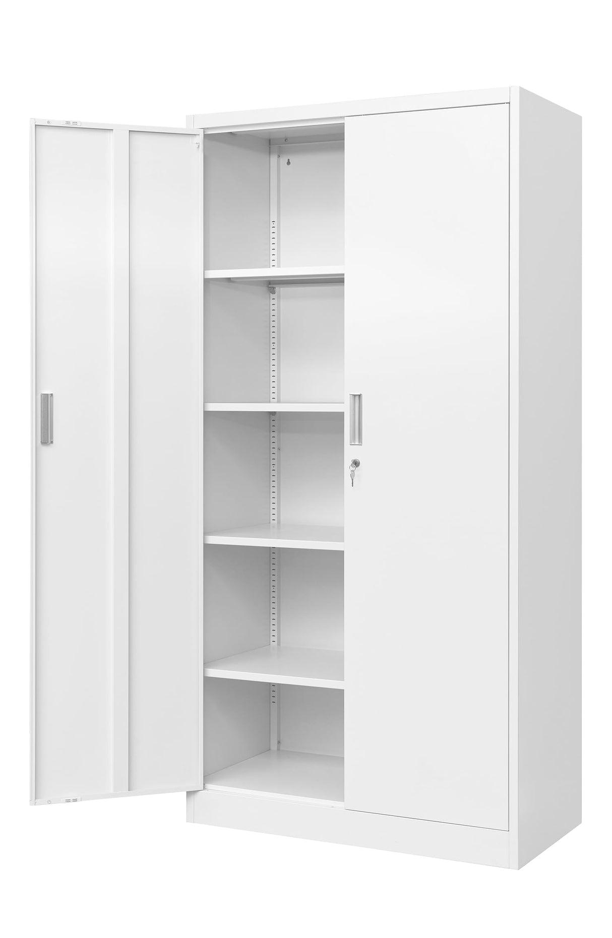 CMY Metal Storage Cabinet with Locking Doors and Adjustable Shelves, 72”H Steel Storage Cabinets for Garage, Home Office, Pantry (White) CMY