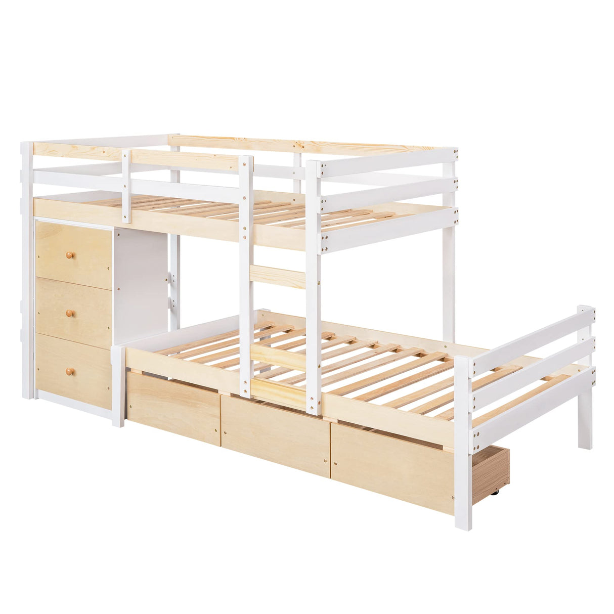 Bunk Bed Twin Over Twin with 6 Storage Drawers, Solid Wood Bunk Beds with Guardrails and Ladders for Kids Boys Girls Teens, No Box Spring Needed (Twin Over Twin Bunk Beds, Natural) Harper & Bright Designs