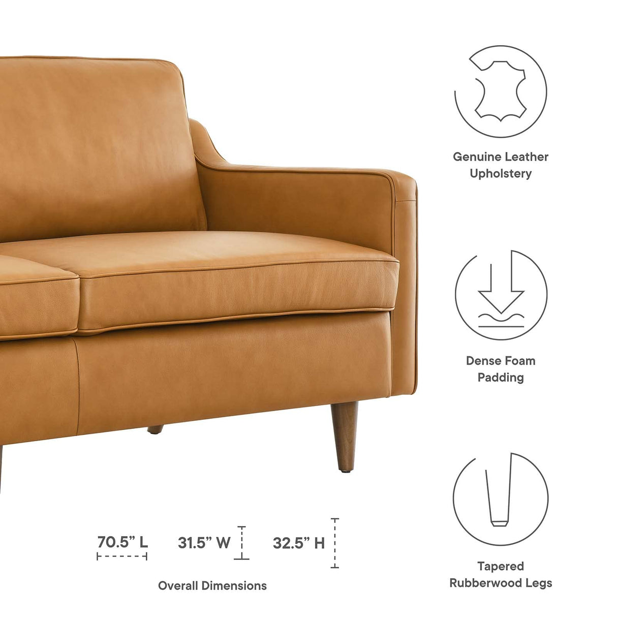 Modway Impart Upholstered Genuine Leather Sofa in Tan Modway