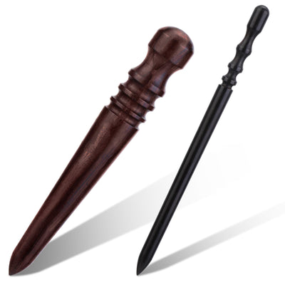 WONVOC Leather Edge Burnish Kit 2 PCS Ebony Wood Leather Burnisher Tool, Round Head Leather Edge Burnishing Tool, Leather Edge Slicker Burnisher, Leather Craft Tool