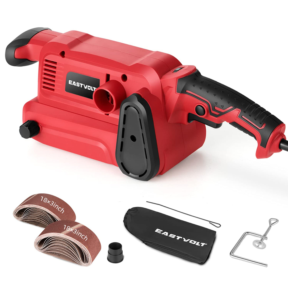Eastvolt 7 Amp Belt Sander 200-360RPM with 6 Variable Speed, 3 x 18 Inch Belt Sander with 20 Pcs Sanding Belts, Screw Clamps, Dust Bag Eastvolt