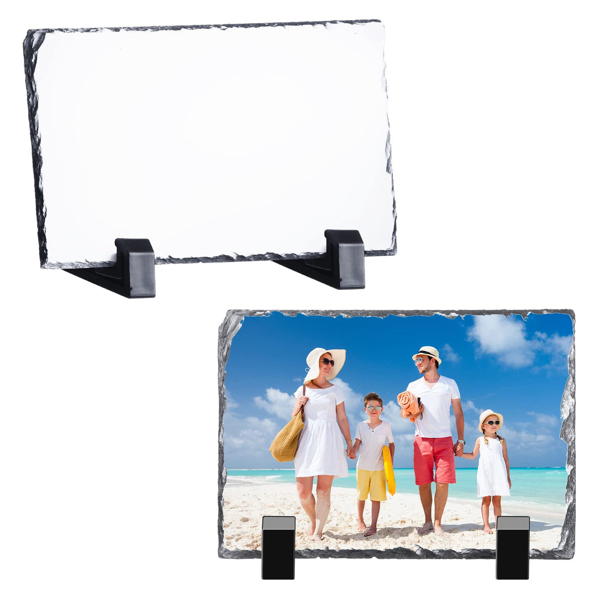Gersoniel 2 Pieces Sublimation Blank Slate Rock Stone Photo Frame Heat Transfer Rectangular Picture Frame with Display Holder for Heat Press Machine (3.9 x 5.9 Inch) Gersoniel