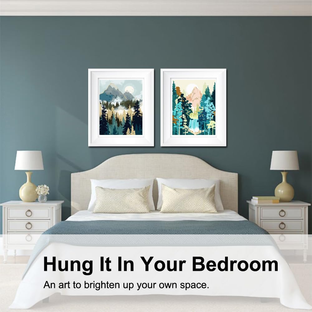 BAISITE Paint by Numbers Kit for Adults Beginners,12" Wx16 L 2 Pack Canvas for Painting Kits for Adults in Colorful Box-Sunrise Mountains Waterful 7172 BAISITE