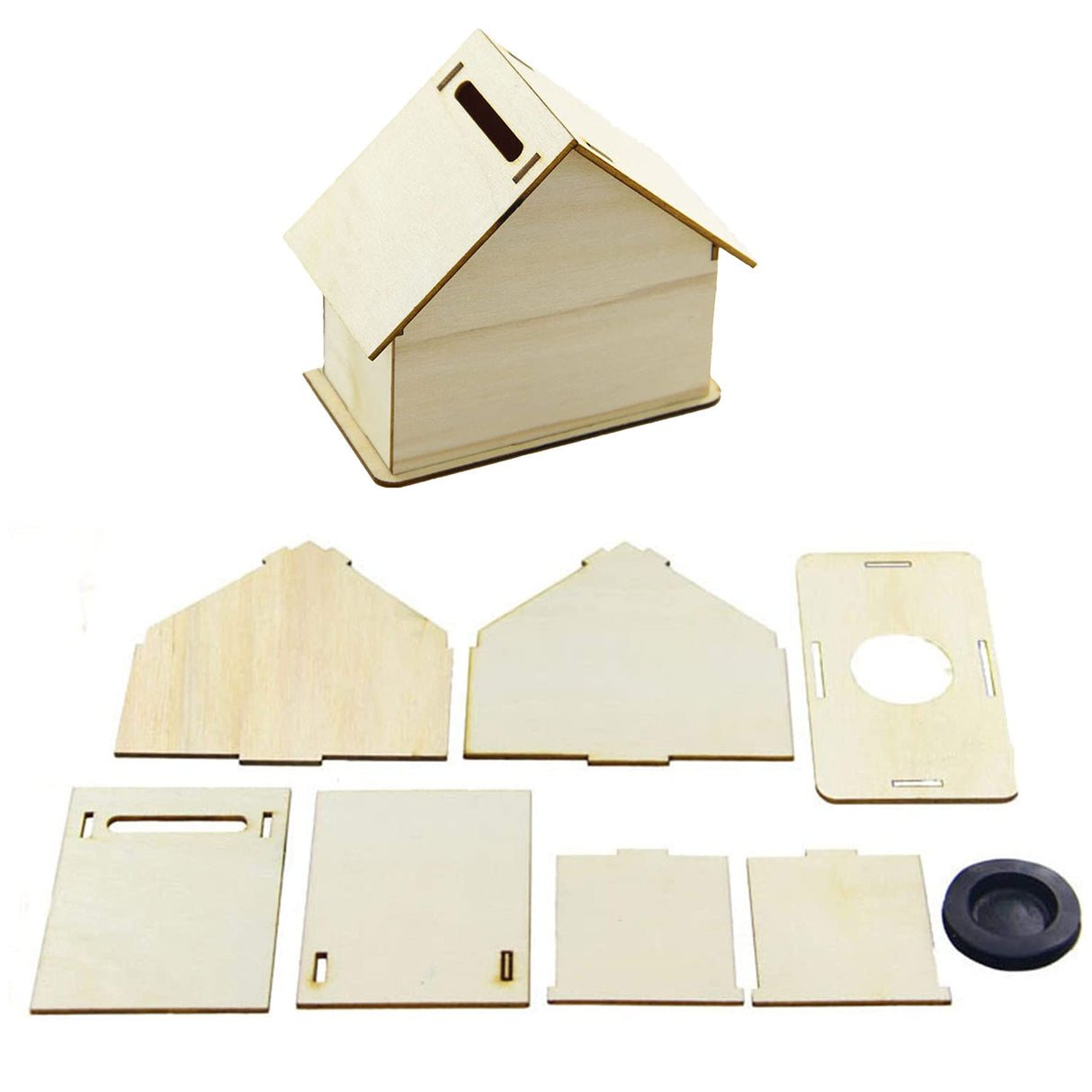 alfyng 6 Pcs DIY Wooden Piggy Bank, Unfinished DIY House Coin Bank, Paint and Decorate Assembly House Craft Kits, Fun Unfinished Art Craft Creative Gifts (4.1"x4.1"x2.2") alfyng