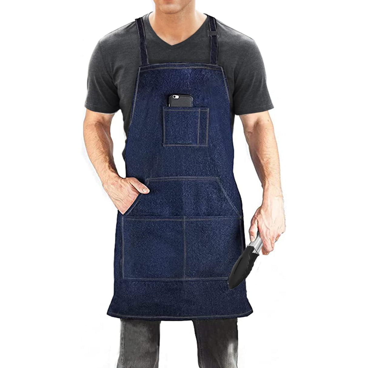 Denim Jean Tool Apron with 4 Pockets Waterproof Adjustable Canvas Lightweight Work Apron Blue Dadidyc
