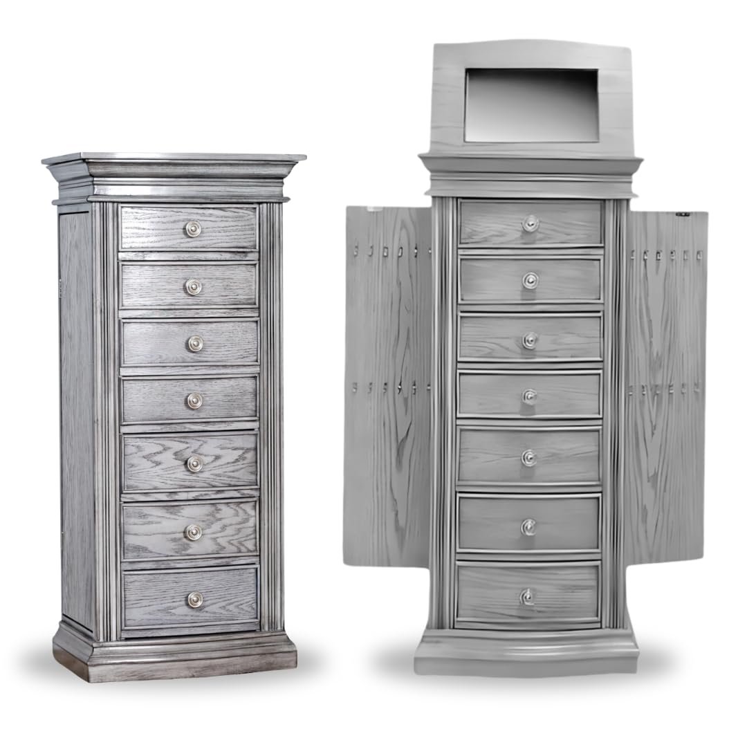 Hives and Honey Landry Smoke Grey Jewelry Armoire Standing Cabinet with Mirror and Necklace, Earring, Bracelet Storage Hives and Honey