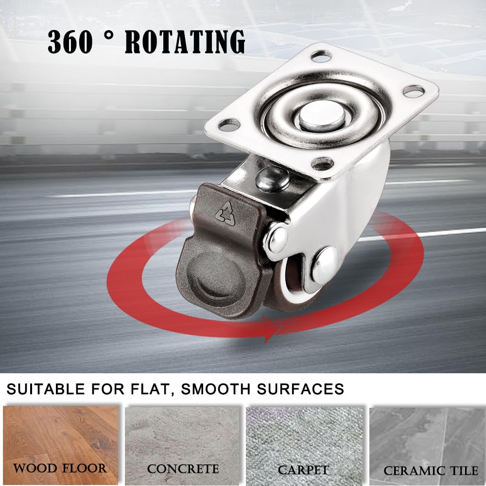 1.5 Inch Caster Wheels for Small Furniture Heavy Duty Casters, Rubber 360º Swivel Casters Set of 4 (2 with Brakes&2 Without), Locking Plate Casters for Carts, Cabinet Moving ZUOFANG