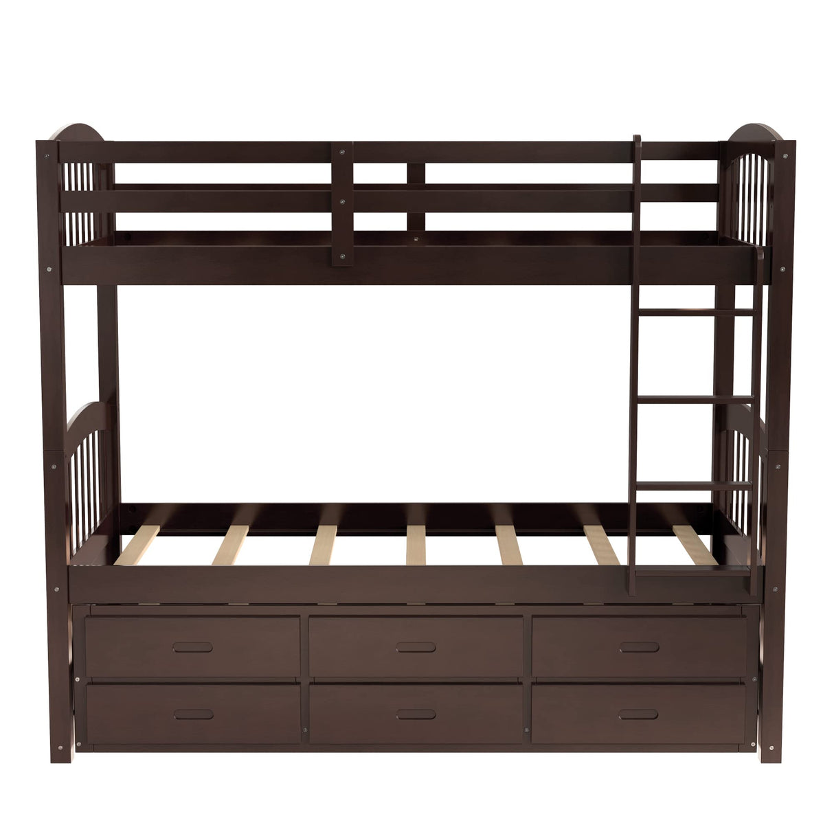 Harper & Bright Designs Twin Over Twin Bunk Bed with Trundle and Storage, Solid Wood Bunk Bed Frame with 3 Drawers for Kids, Teens, Adults (Espresso) Harper & Bright Designs